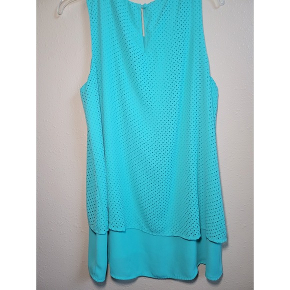 Alfani Sleeveless Layered Top with Textured‎ Pattern Aqua Size 12 - Picture 5 of 9